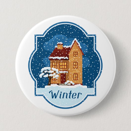 Winterhuis in de sneeuw ronde button 7,6 cm (Voorkant)