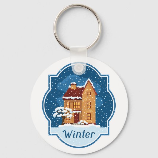 Winterhuis in de sneeuw sleutelhanger (Voorkant)