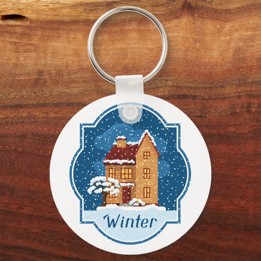 Winterhuis in de sneeuw sleutelhanger