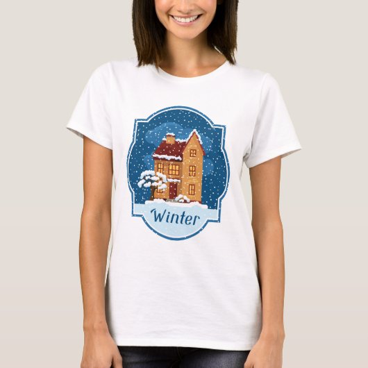 Winterhuis in de sneeuw t-shirt (Voorkant)