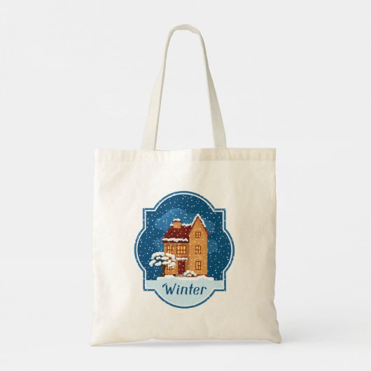 Winterhuis in de sneeuw tote bag (Achterkant)