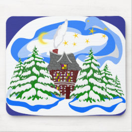 Winterhuis in het bos muismat