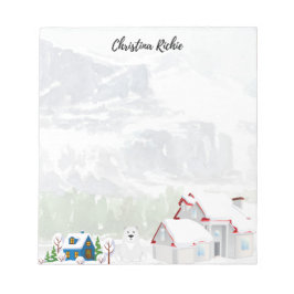 Winterhuis in het winterlandschap van de waterverf notitieblok