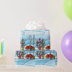 Winterhuis Landschap Cadeaupapier