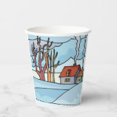 Winterhuis Landschap Papieren Bekers (Voorkant)