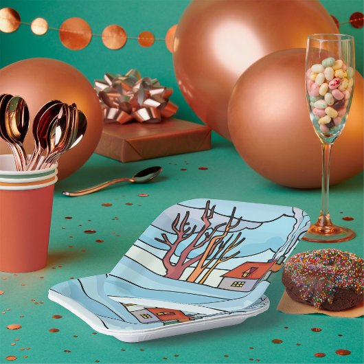 Winterhuis Landschap Papieren Bordje