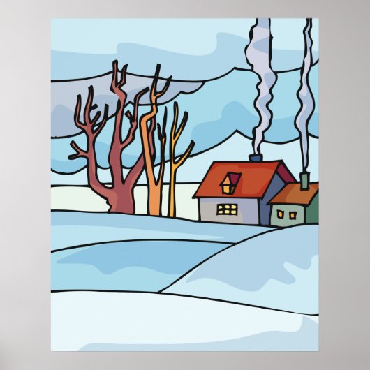 Winterhuis Landschap Poster (Voorkant)