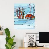 Winterhuis Landschap Poster