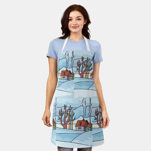 Winterhuis Landschap Schort (Gedragen)