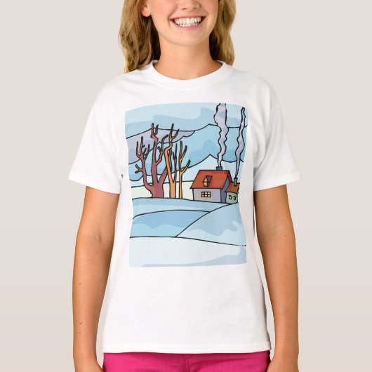 Winterhuis Landschap T-shirt (Voorkant)