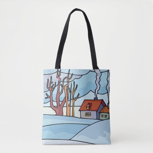Winterhuis Landschap Tote Bag (Voorkant)