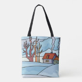 Winterhuis Landschap Tote Bag (Achterkant)