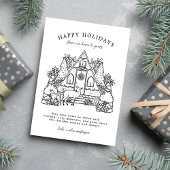 Winterhuis met hertenbuur feestdagenkaart
