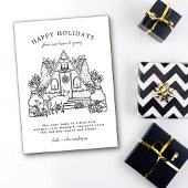 Winterhuis met hertenbuur feestdagenkaart