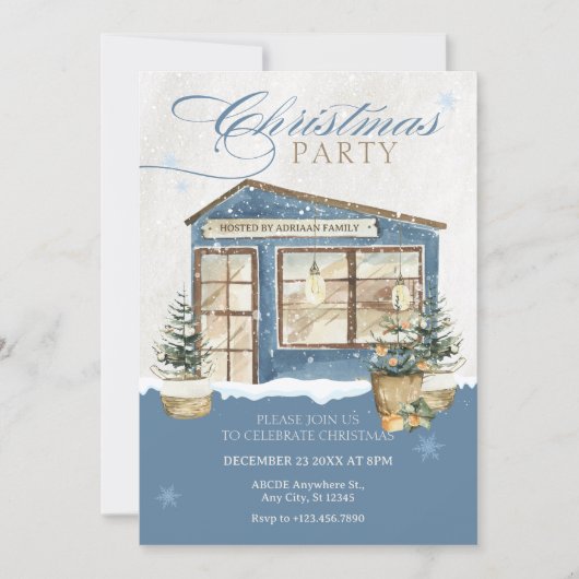 Winterhuis sneeuw kerstfeest kaart (Voorkant)