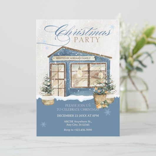 Winterhuis sneeuw kerstfeest kaart (Staand voorkant)