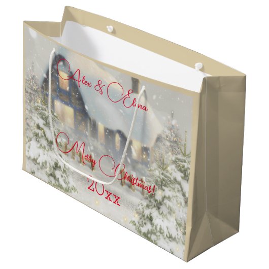 Winterhuis sneeuw retro groot cadeauzakje (Voorkant Gekanteld)