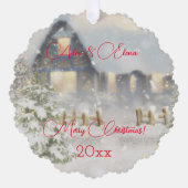 Winterhuis sneeuw retro ornament kaart (Voorkant)