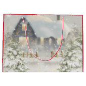 Winterhuis sneeuw retro rood groot cadeauzakje (Achterkant)