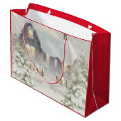 Winterhuis sneeuw retro rood groot cadeauzakje (Achterkant Gekanteld)