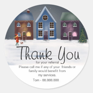 winterhuis Verwijzing Vastgoed Bedankt Ronde Sticker