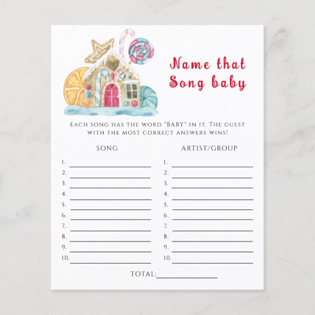 Winterhuiscake, noem dat nummer Baby shower Game (Voorkant)