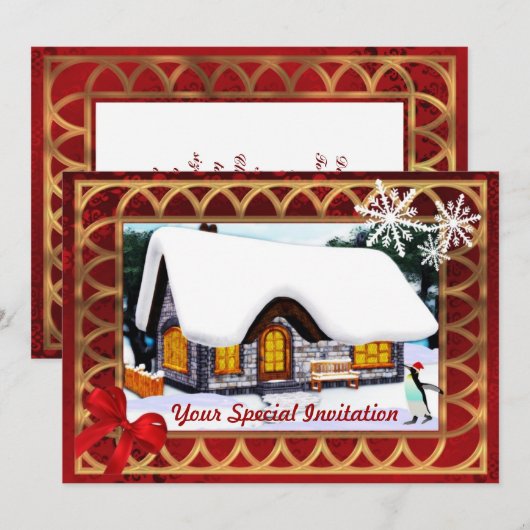 Winterhuisje in de sneeuw, Kerstmis Kaart (Voorkant / Achterkant)