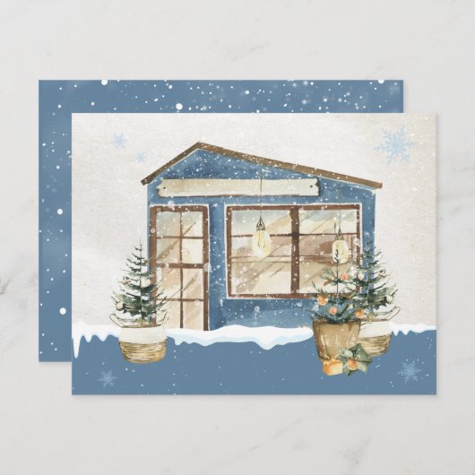 Winterhuissneeuw Feestdagenkaart (Voorkant / Achterkant)