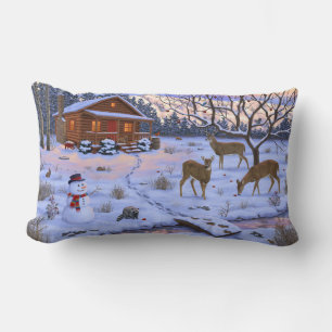 Winterhut Herten In Sneeuw Kerst Scene Kussen