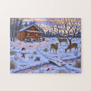 Winterhut Herten In Sneeuw Kerst Scene Legpuzzel