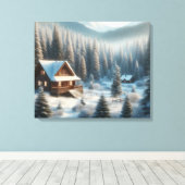 Winterhut in het bos canvas afdruk (Insitu (Houten vloer))