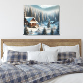 Winterhut in het bos canvas afdruk (Insitu (Slaapkamer))