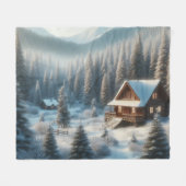 Winterhut in het bos fleece deken (Voorkant (Horizontaal))