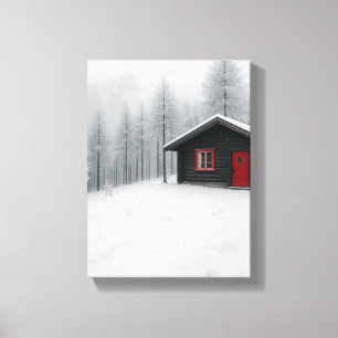 Winterhut in het minimalistische landschap van Sno Canvas Afdruk