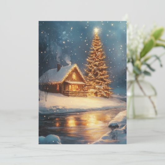 Winterhut met kerstboom | vakantiescene bedankkaart (Staand voorkant)