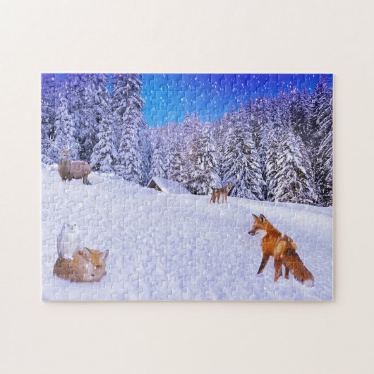 Winterhut met wilde vrienden legpuzzel (Horizontaal)