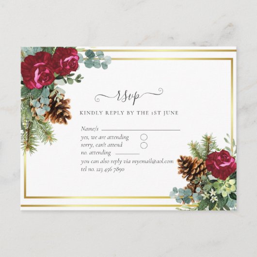 Winterhuwelijk Burgundyrozen Eucalyptus Briefkaart (Voorkant)