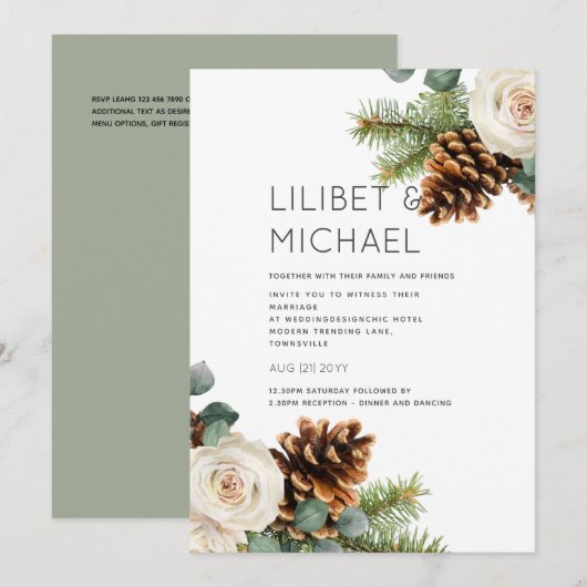 Winterhuwelijk Eucalyptus Groene Bladeren Witte Ro Kaart (Voorkant / Achterkant)