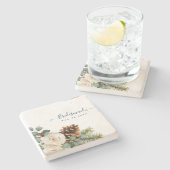 Winterhuwelijk Eucalyptus Groene Bladeren Witte Ro Stenen Onderzetter (Zijkant)