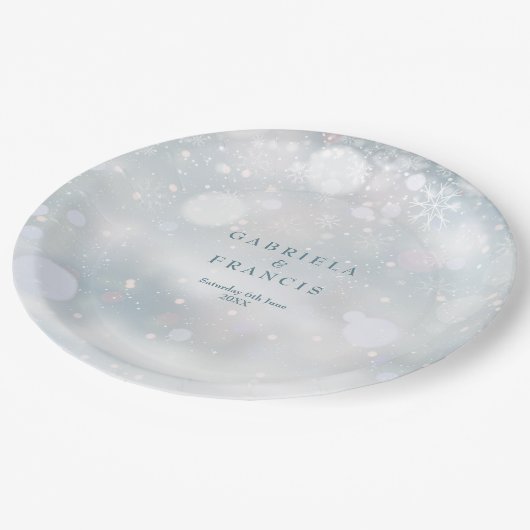 Winterhuwelijk Moderne Elegante Sneeuwvlokken  Papieren Bordje (Gekanteld)