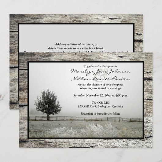 winterhuwelijk | Rustic Frost | Mist | Boom | Hout Kaart (Voorkant / Achterkant)