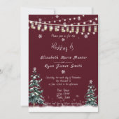 Winterhuwelijk Sneeuw Dennenbomen Modern Burgundy Kaart (Voorkant)