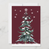 Winterhuwelijk Sneeuw Dennenbomen Modern Burgundy Kaart (Achterkant)