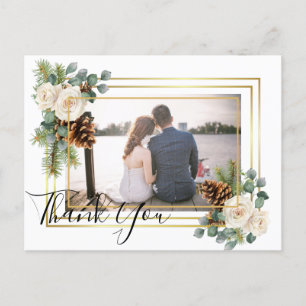 Winterhuwelijk Witte Rozen Goud Stofblauw Briefkaart