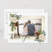 Winterhuwelijk Witte Rozen Goud Stofblauw Briefkaart (Voorkant / Achterkant)