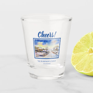 Winterige Laan Familiehuis Aquarel Schilderij Shot Glas