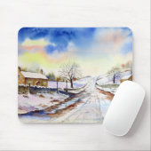 Winterige Laan Watercolor Landschapsschildering Muismat (Met muis)