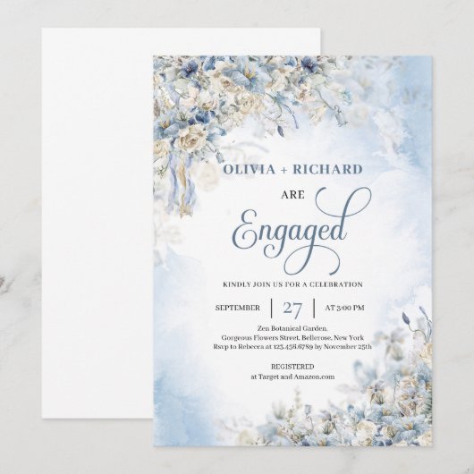 Winterijsblauwe bloemen witte rozen groen kaart (Voorkant / Achterkant)