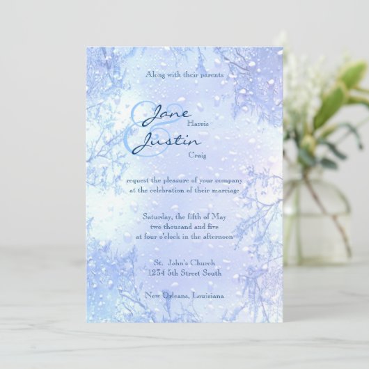 winterijsblauwe elegant voor bruiloft kaart (Staand voorkant)
