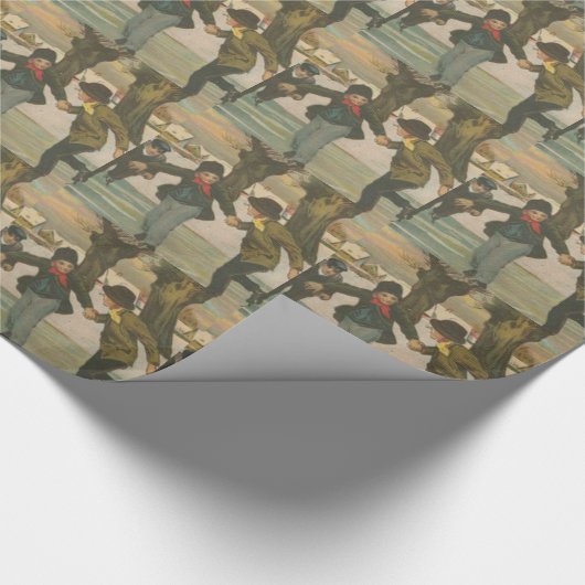  winterijsschaatsen cadeaupapier (Hoek)